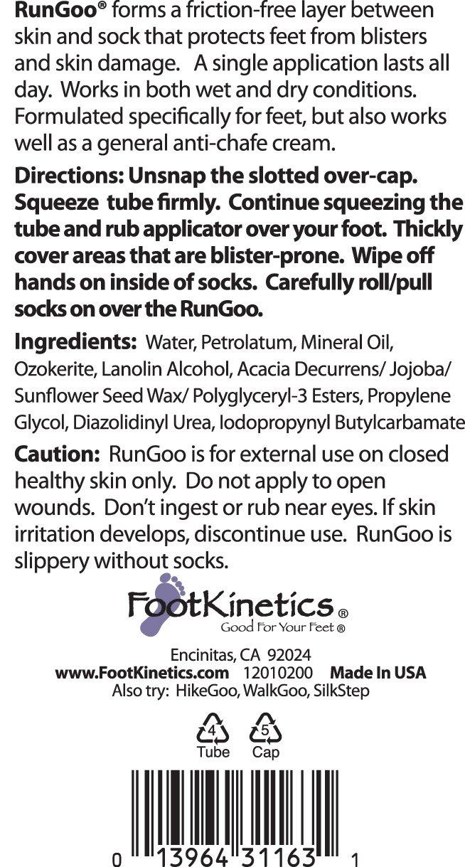 Foot Kinetics RunGoo Blister Prevention Cream for Running and Athletes - 3 oz - Long-Lasting, Sweat-Resistant Cream - Prevents Chafing, Hot Spots, and Blisters on Feet