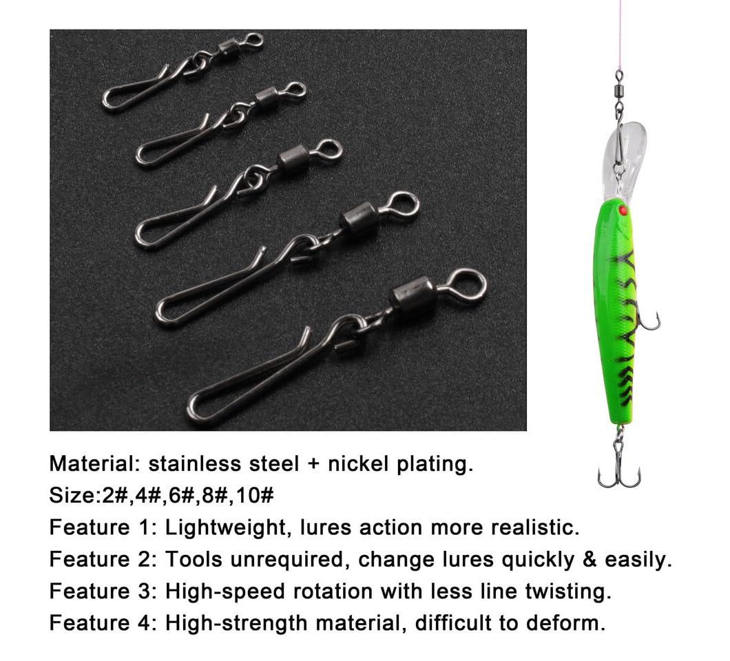 KTGCOZS KTGCOZS Pack of 50 Rolling Swivel with Hanging snap Fishing Tackle fishhooks Connector (2# 50pcs)