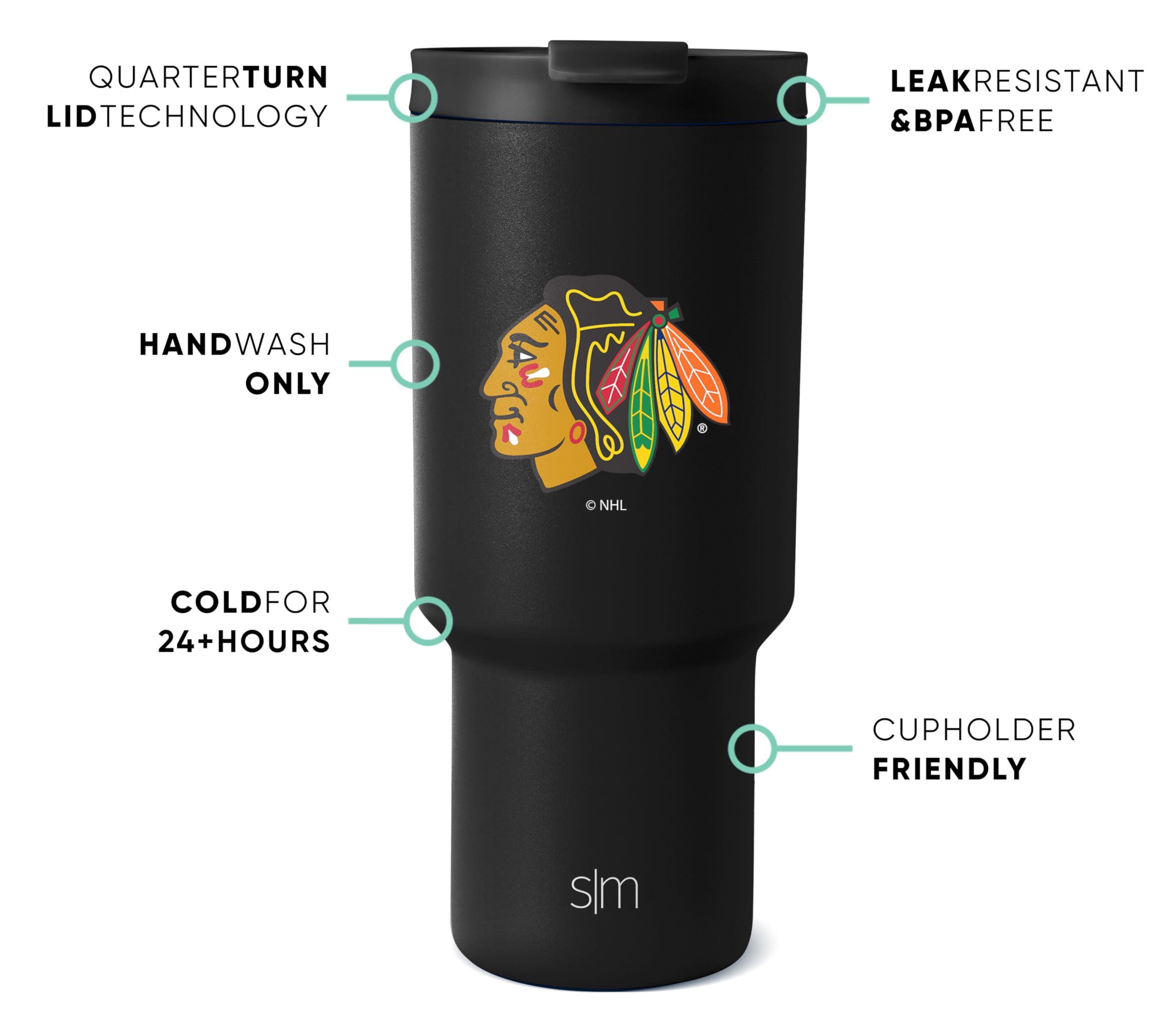 Simple Modern Simple Modern Officially Licensed NHL Chicago Blackhawks 30 oz Tumbler with Flip Lid and Straws | Hockey Insulated Cup Stainless Steel | Gifts for Men Women | Trek Collection | Chicago Blackhawks