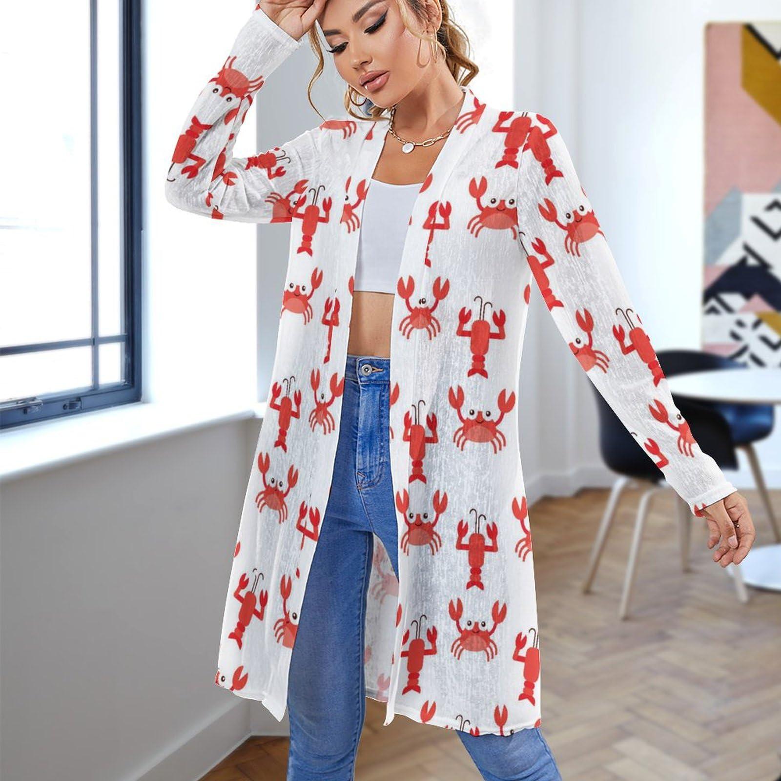 ARAZIYT Pink Lobster Personalized Pattern Mid Length Cardigan Home and Outings in All Seasons Suitable for All Seasons