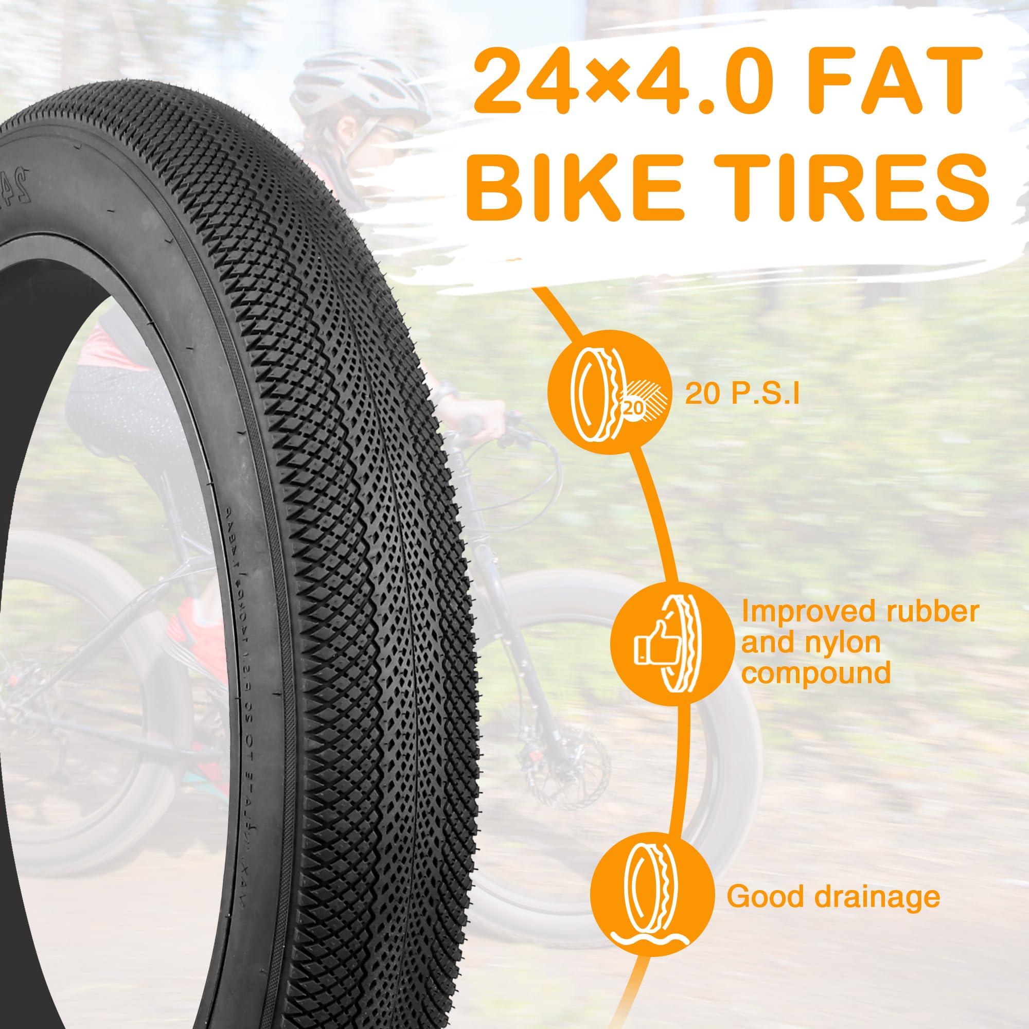 MEGHNA MEGHNA Bike Tire 20/24/26 x 4.0 Mountain Bike Fat Tire with Tubes Groove Tread Foldable Tire 24 inch Replacement for Snow Bike Fat Bike Electric Bike (Black - 1 Tire, 24 x 4.0 inch)