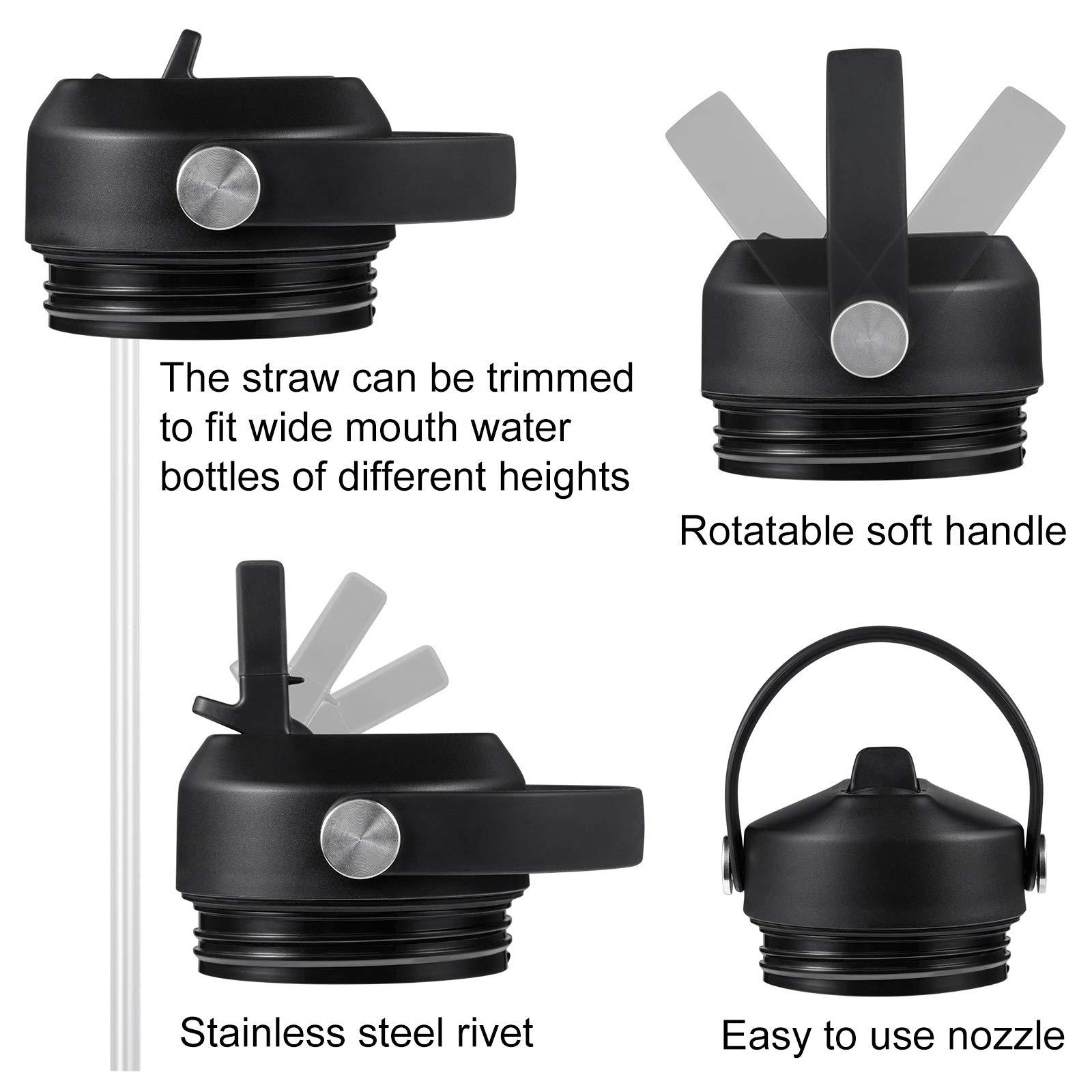 FLORAPELL Straw Lid for Yeti Rambler 18 26 36 46 64 oz Bottles, Cap with Straws and Flex Handle, BPA Free Replacement Screw Top for Yeti Kids Jr 12 Ounce Cup, Leak-proof Water Bottle Accessories, Black