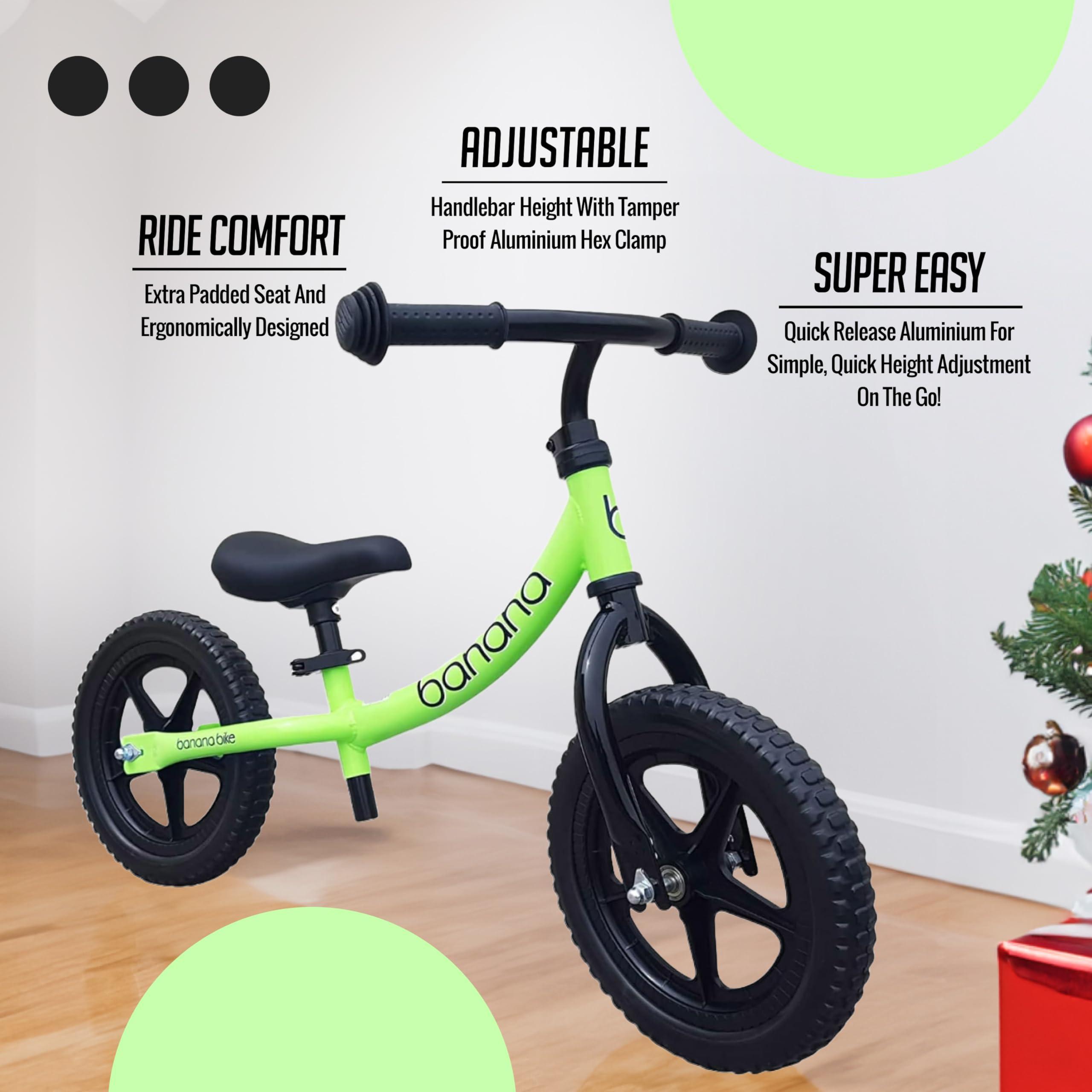 banana bike banana bike Lava Sport LT Balance Bike - Lightweight Toddler Bike with Adjustable Handlebar and Seat - Aluminium Frame and EVA Tires Ideal Training Bike for Kids Ages 2-5 - 33 x 24-Inch, Green