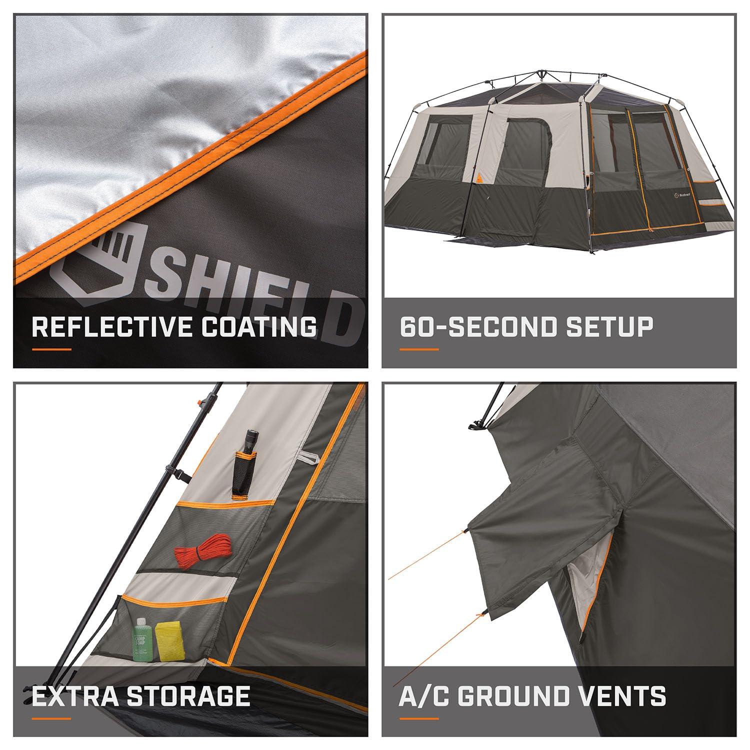 Bushnell Bushnell Instant Tent | 6 Person / 9 Person / 12 Person Instant Tents Cabin Design Perfect for 3 Season Family Camping Essentials, Hunting, and Fishing with Fast Setup and 2 Rooms (9 Person)