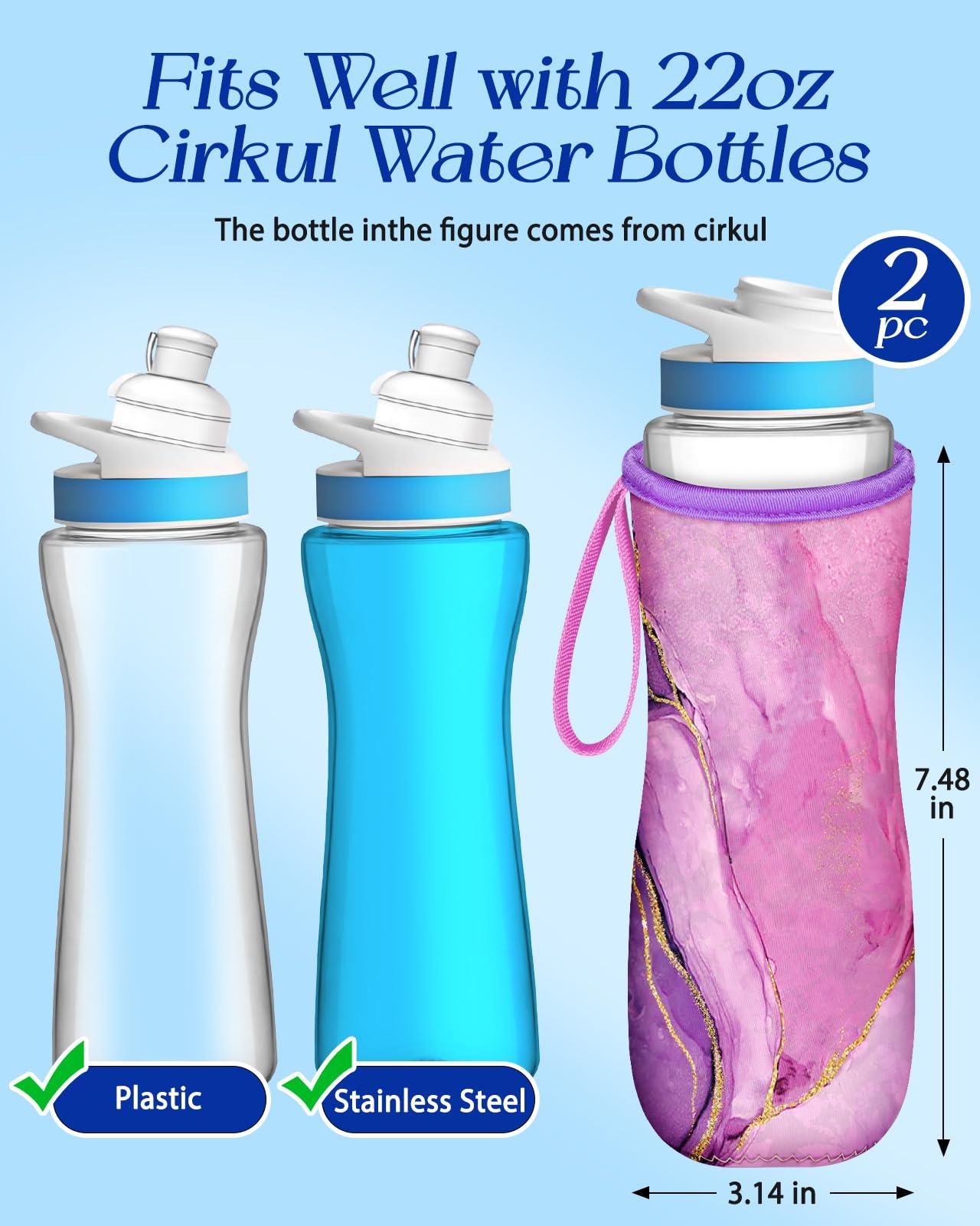 Toykee Toykee Water Bottle Sleeve for Cirkul 22 oz - 2 Pack Bottle Cover Holder Carrier with Handle Strap Blue Purple Marble Print