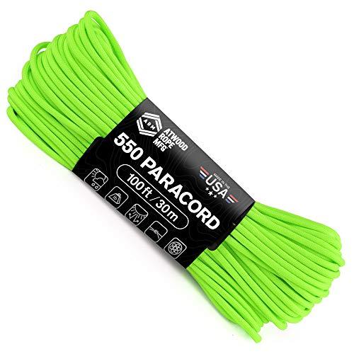 Atwood Rope MFG Atwood Rope MFG 550 Paracord 100 Feet 7-Strand Core Nylon Parachute Cord Outside Survival Gear Made in USA | Lanyards, Bracelets, Handle Wraps, Keychain (Neon Green)