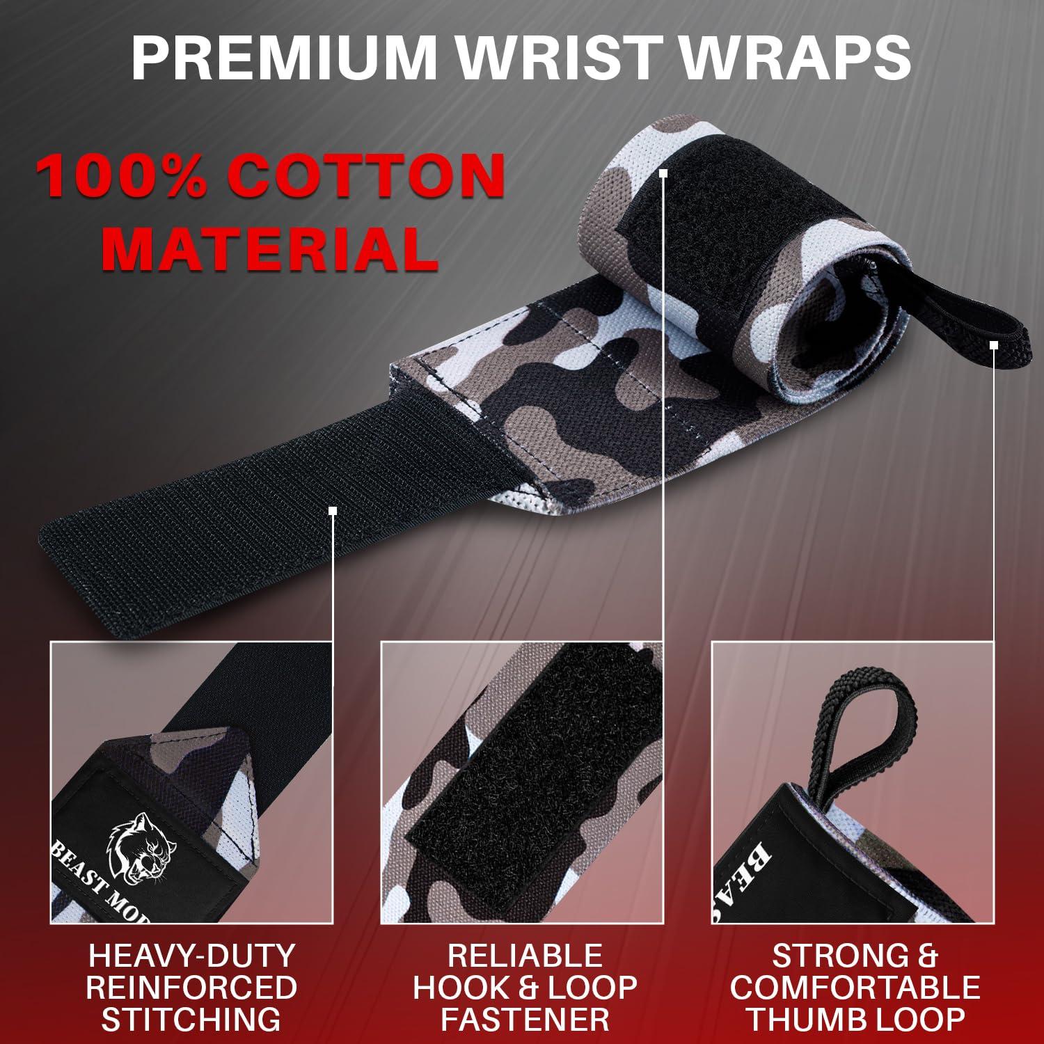 TECEUM TECEUM Weightlifting Wrist Wraps with Thumb Loop Black Camo Queen of Lifts 18 inch Heavy-Duty Workout Wrist Support & Protection Ideal for Powerlifting, Strength Training, Bodybuilding