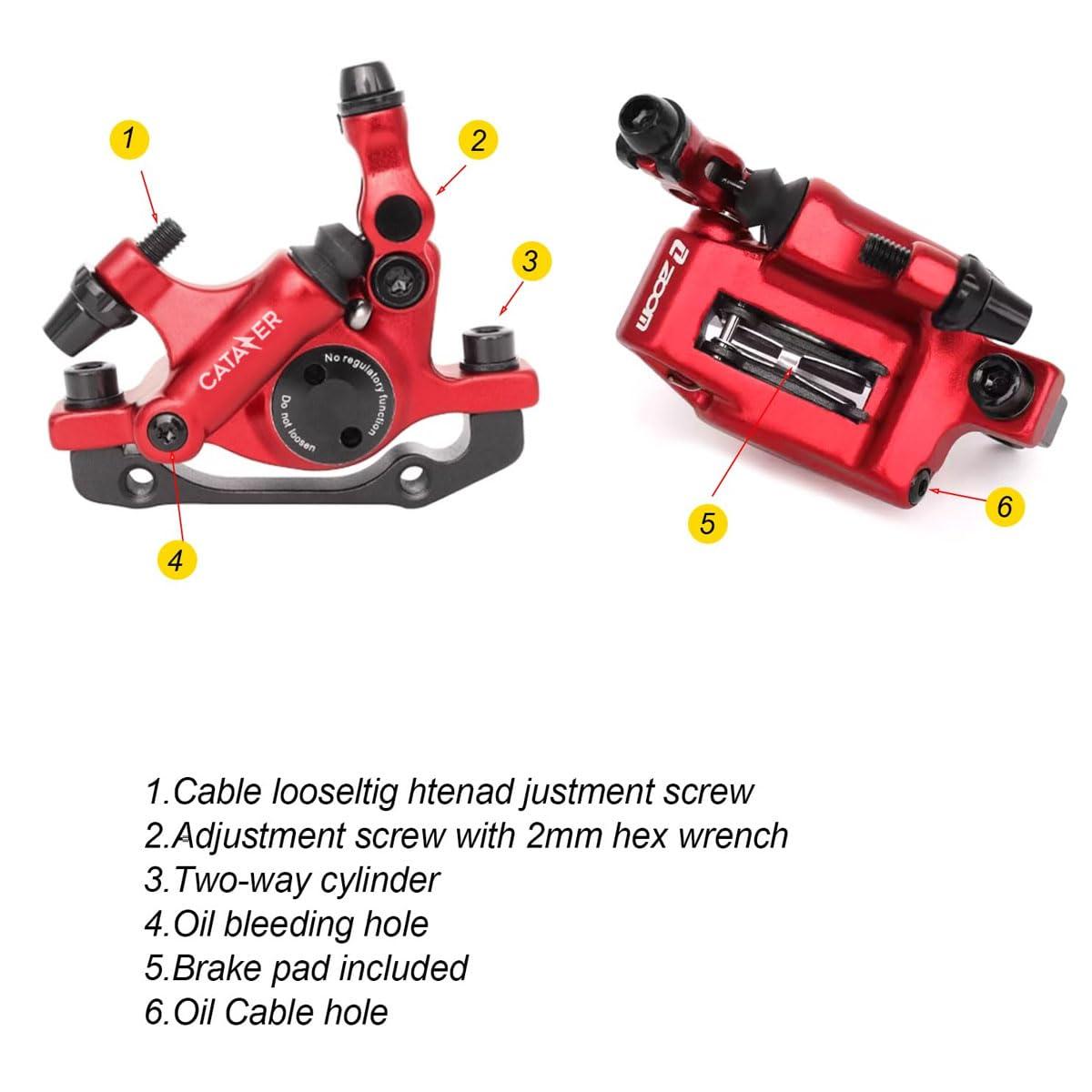 catazer catazer MTB Road HB-100 MTB Road Line Pulling Hydraulic Disc Brake Calipers Front & Rear Mountain Bike Disc Brake E-Bike Disc Brake (1 Pcs Red Front)