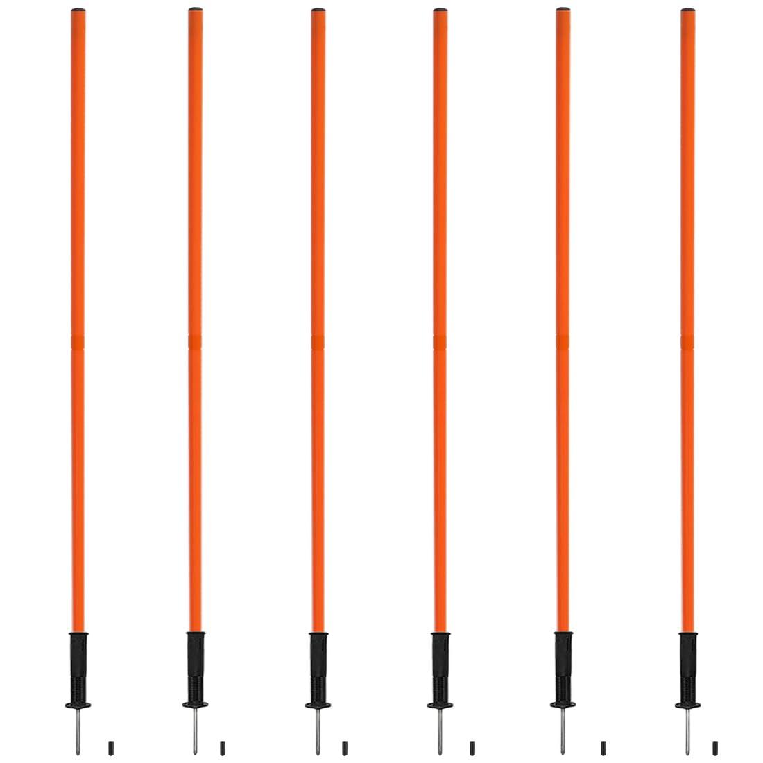 TNZMART TNZMART Orange Spring Speed Pole Set Soccer Plug-in Type Dribbling Pole Agility Coaching Sticks with Black Spring Nailing Base (Pack of 6, 4.9 FT)