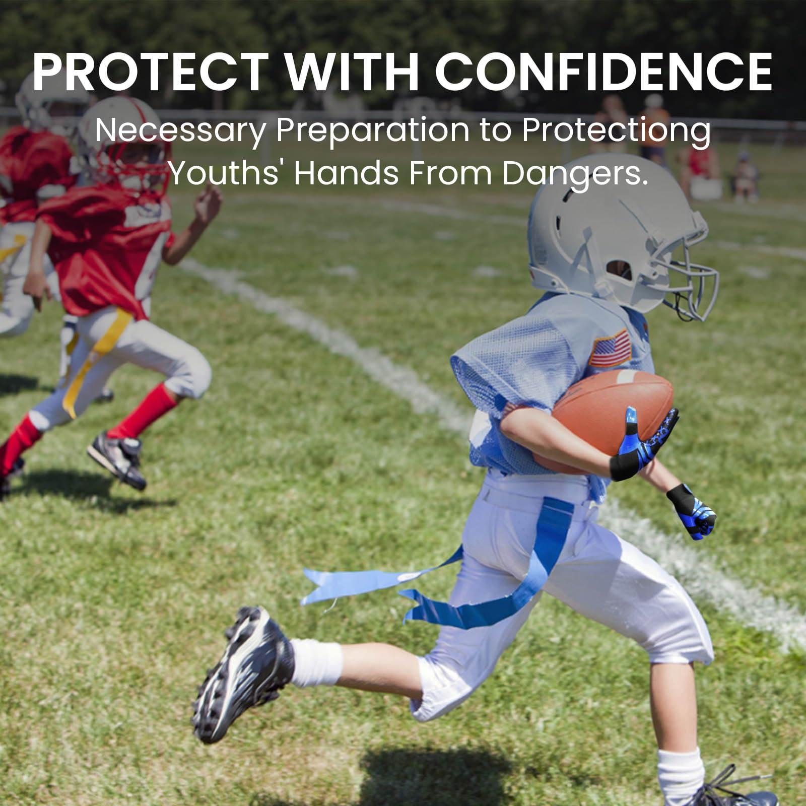 FINGER TEN FINGER TEN Football Receiver Gloves Youth Receiving Gloves Pro 3.0 Durable Breathable Flexible for Kids Boys Girls in White Red Black Blue Small Large Medium X-Large (A-Blue, Medium)