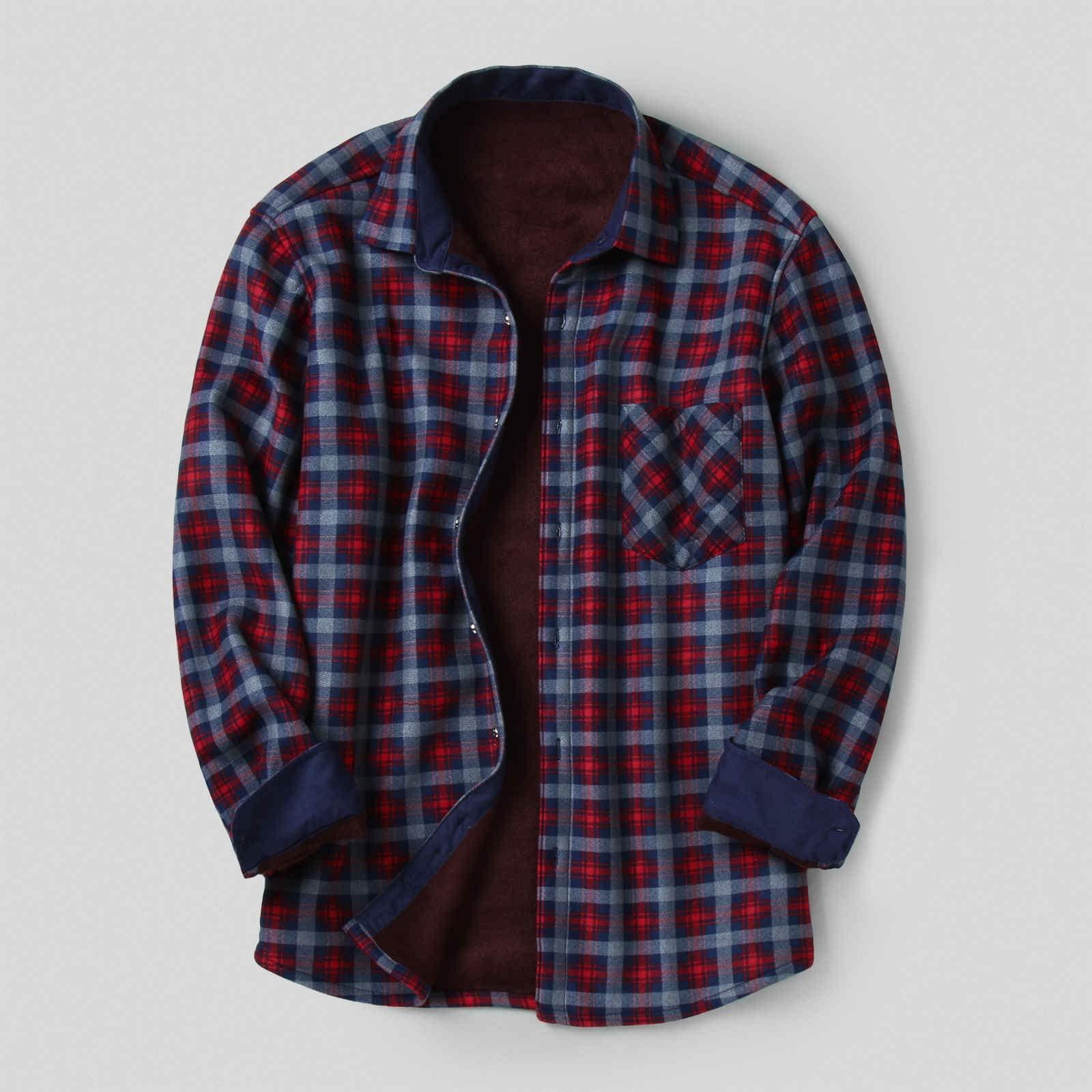 Burband Burband Mens Fleece Sherpa Plaid Camp Shirt Jackets Button Down Long Sleeve Checkered Tops Big and Tall Flannel Shirts
