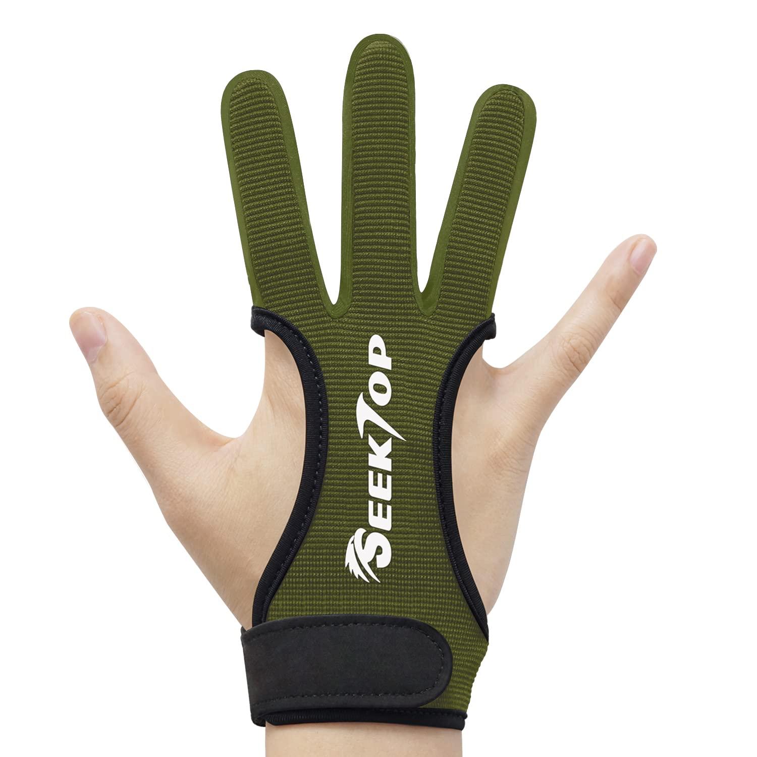 Seektop Seektop Archery Gloves Shooting Hunting Leather Three Finger Protector for Youth Adult Beginner (Green, M)