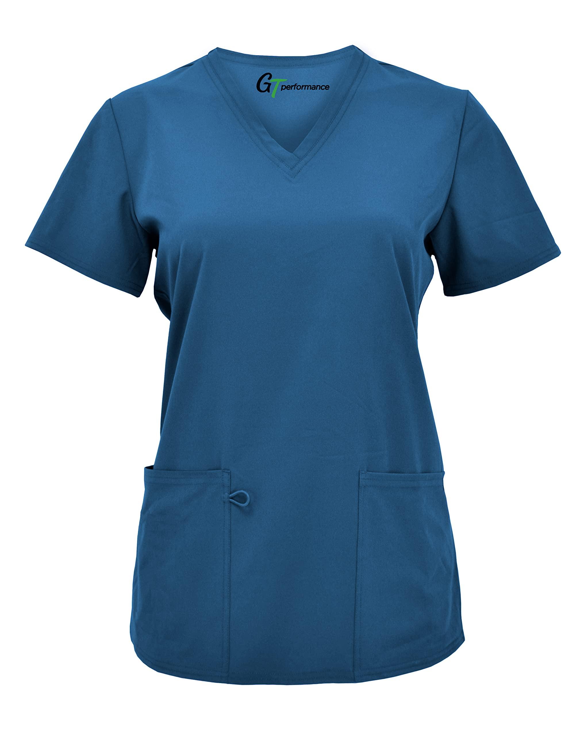 Green Town Green Town Scrubs for Women - 4 Pocket V-Neck Scrub Top, Stretch Fabric, Easy Care Uniforms-Caribbean-X-Large