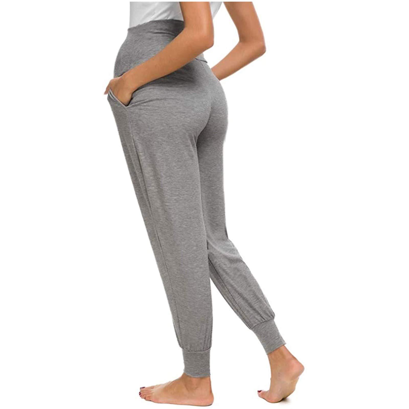 POLG POLG Maternity Elastic Casual Pants Over The Belly Long Pants Womens Plus Size High Waisted Solid Color Lounge (Gray #1, XXL)