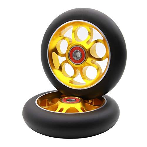 Z-FIRST 2Pcs 110mm Pro Scooter Wheels with Abec 9 Bearings Fit for MGP/Razor/Lucky Envy/Vokul Pro Scooters Replacement Wheels (Gold)