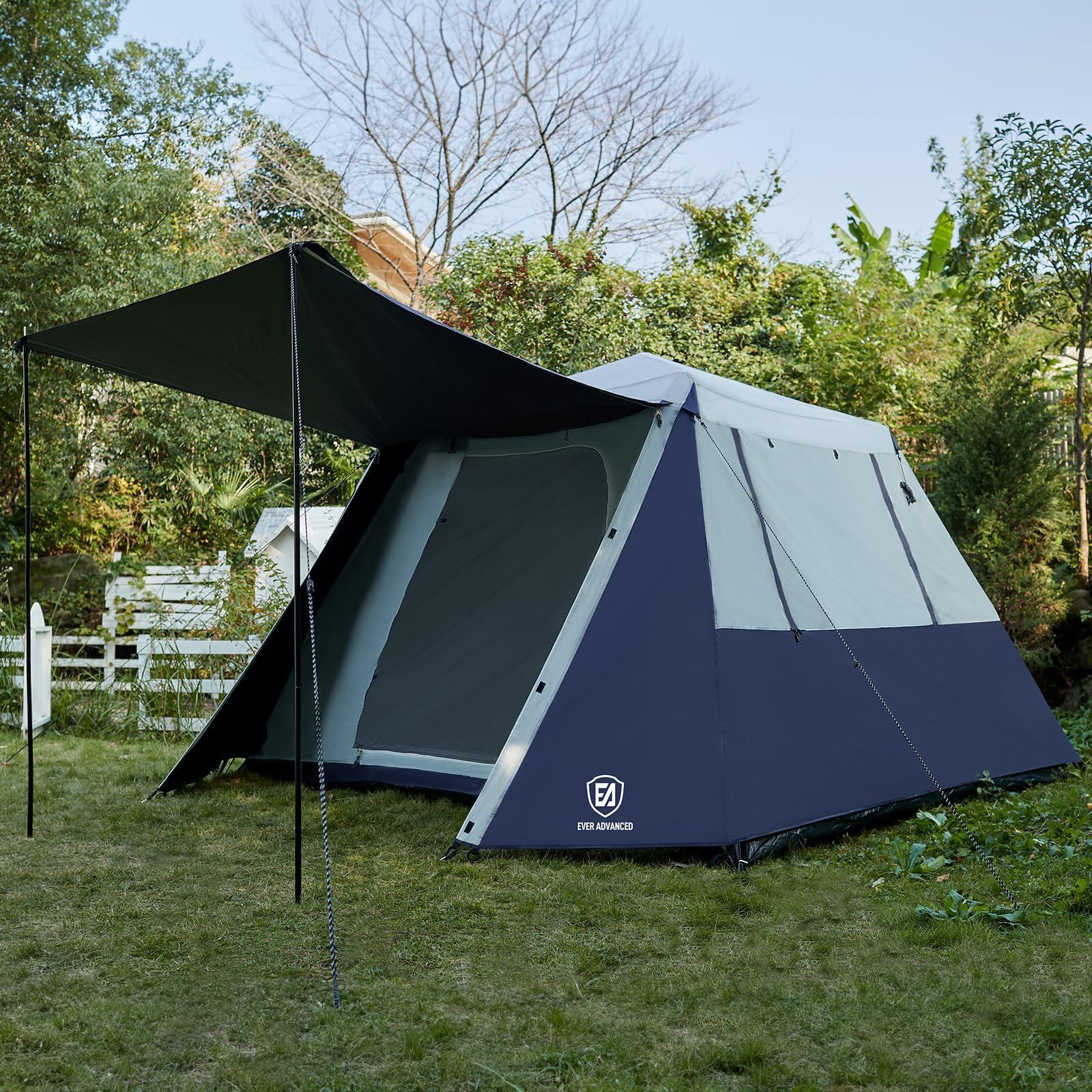 EVER ADVANCED EVER ADVANCED Blackout 6 Person Camping Tent, Instant Cabin Tent for Family with Vestibule and Large Mesh Windows, 60s Easy Setup, Double Layer, Water-Resistant, Blue