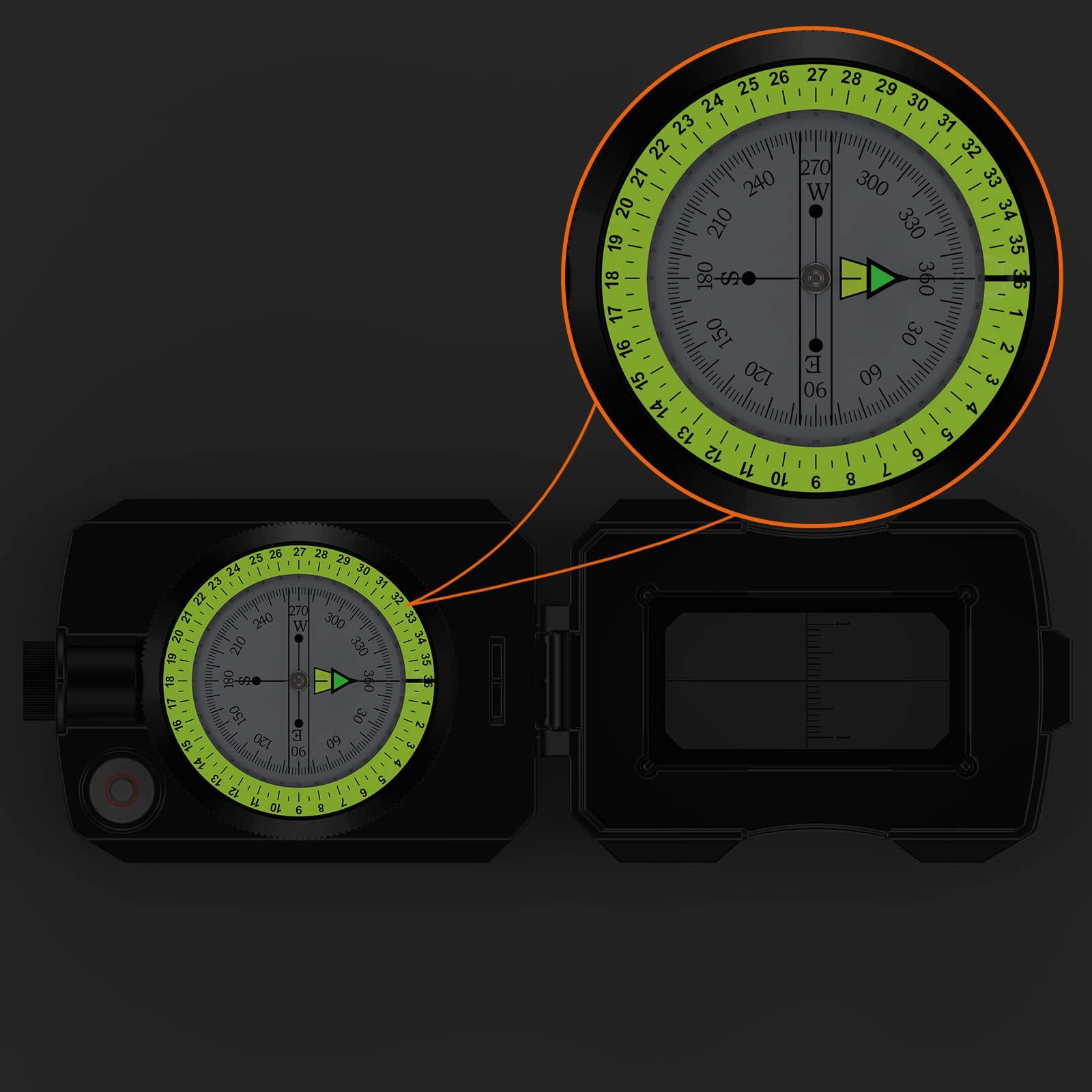 Proster Proster IP54 Hiking Compass Professional Military Compass Aluminum Alloy Camping Compass Waterproof with Sighting Clinometer
