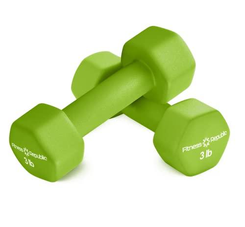 Fitness Republic Fitness Republic 3LB Neoprene Workout Dumbbells Set of 2 - Non Slip, Anti Roll Exercise & Fitness Dumbbells - Hex Shaped Hand weights for Men & Women - Ideal for Home and Gyms training