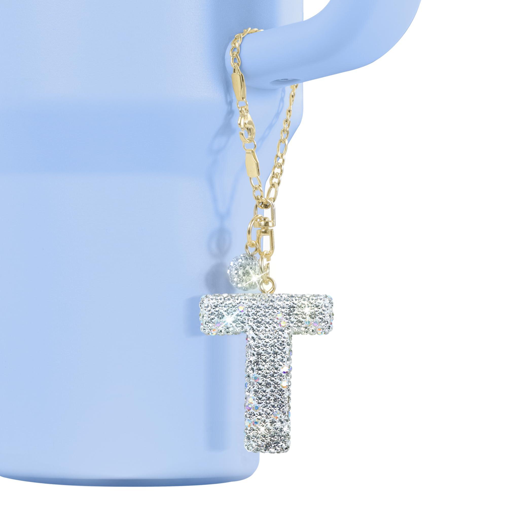 Mokoart Mokoart Glitter Letter Charms for Stanley Cup, Water Bottle Charms for HydroJug Traveler & Stanley Tumbler with Handle, Cute Initial Name ID with Bling Letter for Stanley Cup Accessories (T)