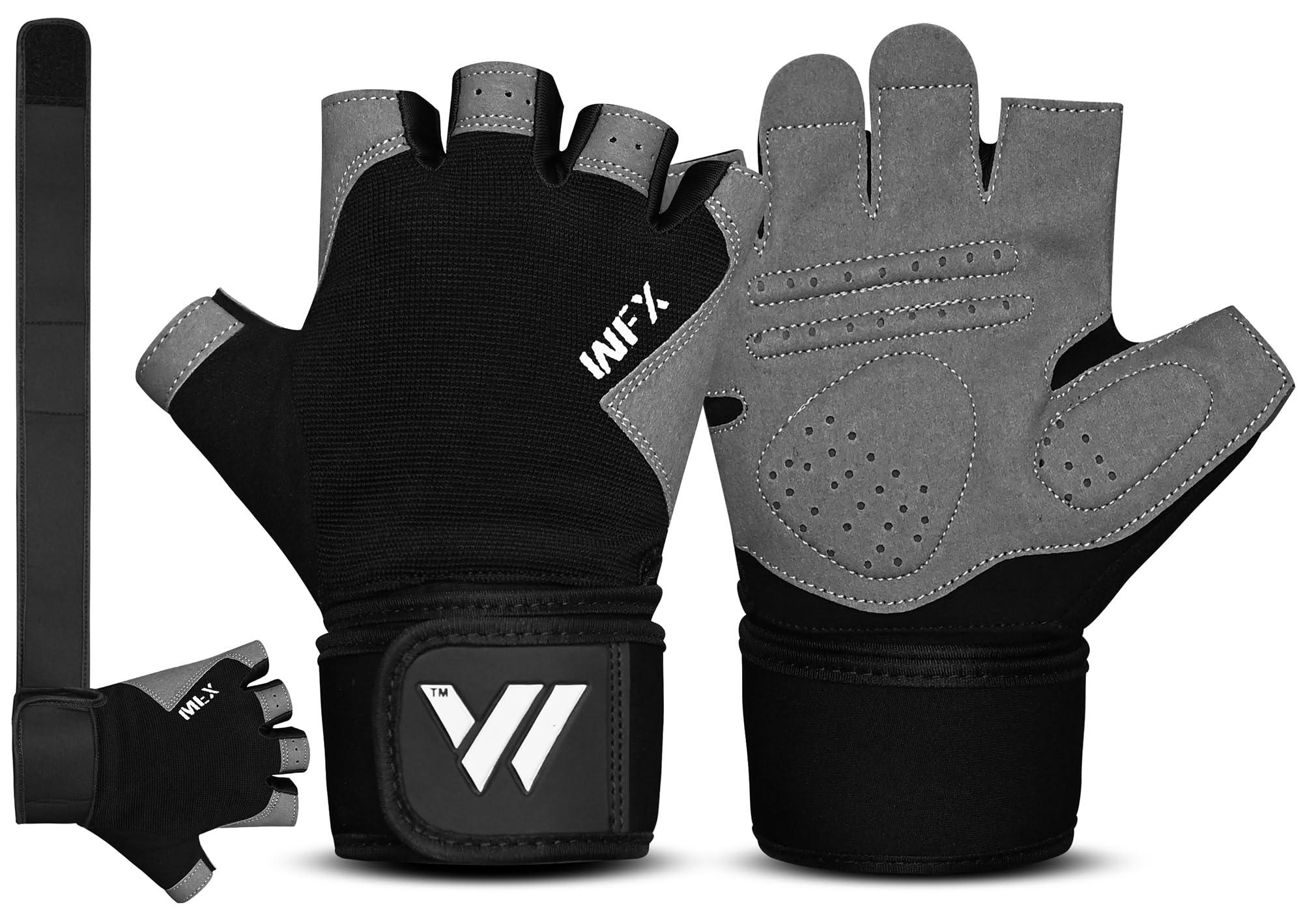 WESTWOOD FOX WESTWOOD FOX Gym Gloves Fitness Training Anti Slip Shock-Absorbing Weight Lifting Gloves Padded Grip Breathable Fingerless Workout Support for Men Women Cycling Exercise (Long Wristband, S)
