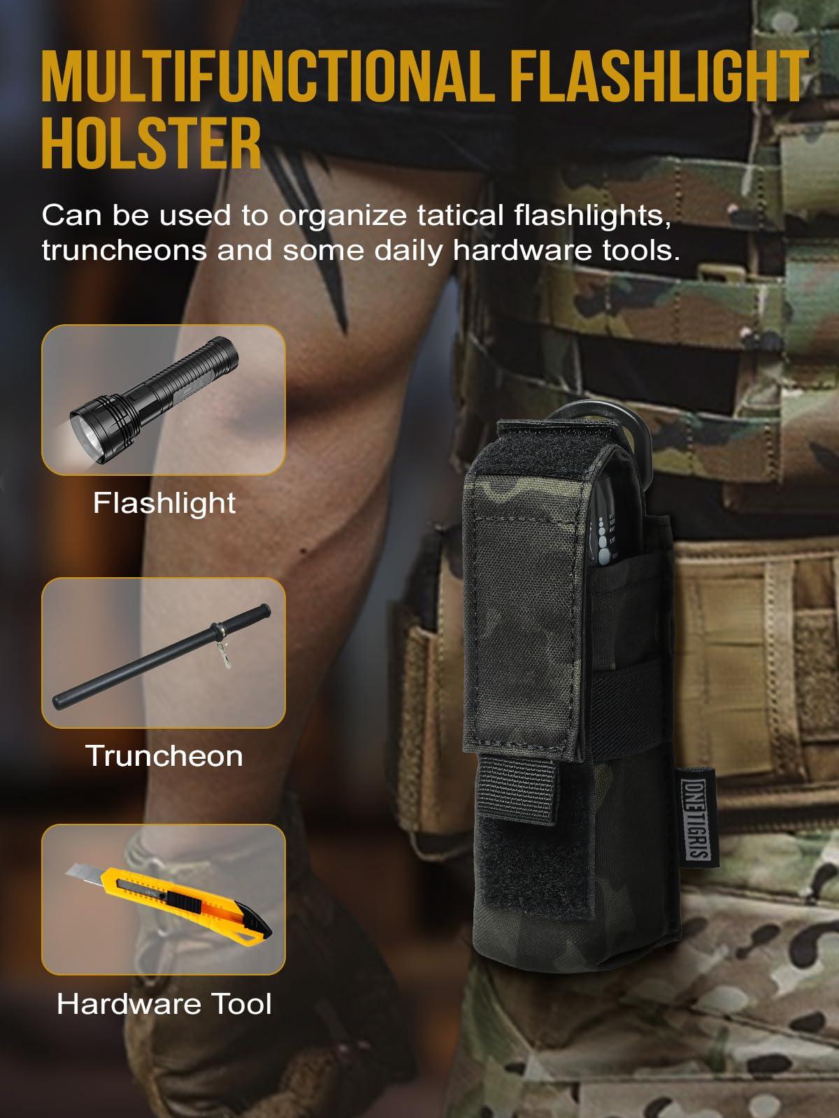 ONETIGRIS OneTigris Flashlight Holster Flashlight Holder Molle Flashlight Holster Tactical Flashlight Pouch Holder for Belt 1000D Cordura Nylon