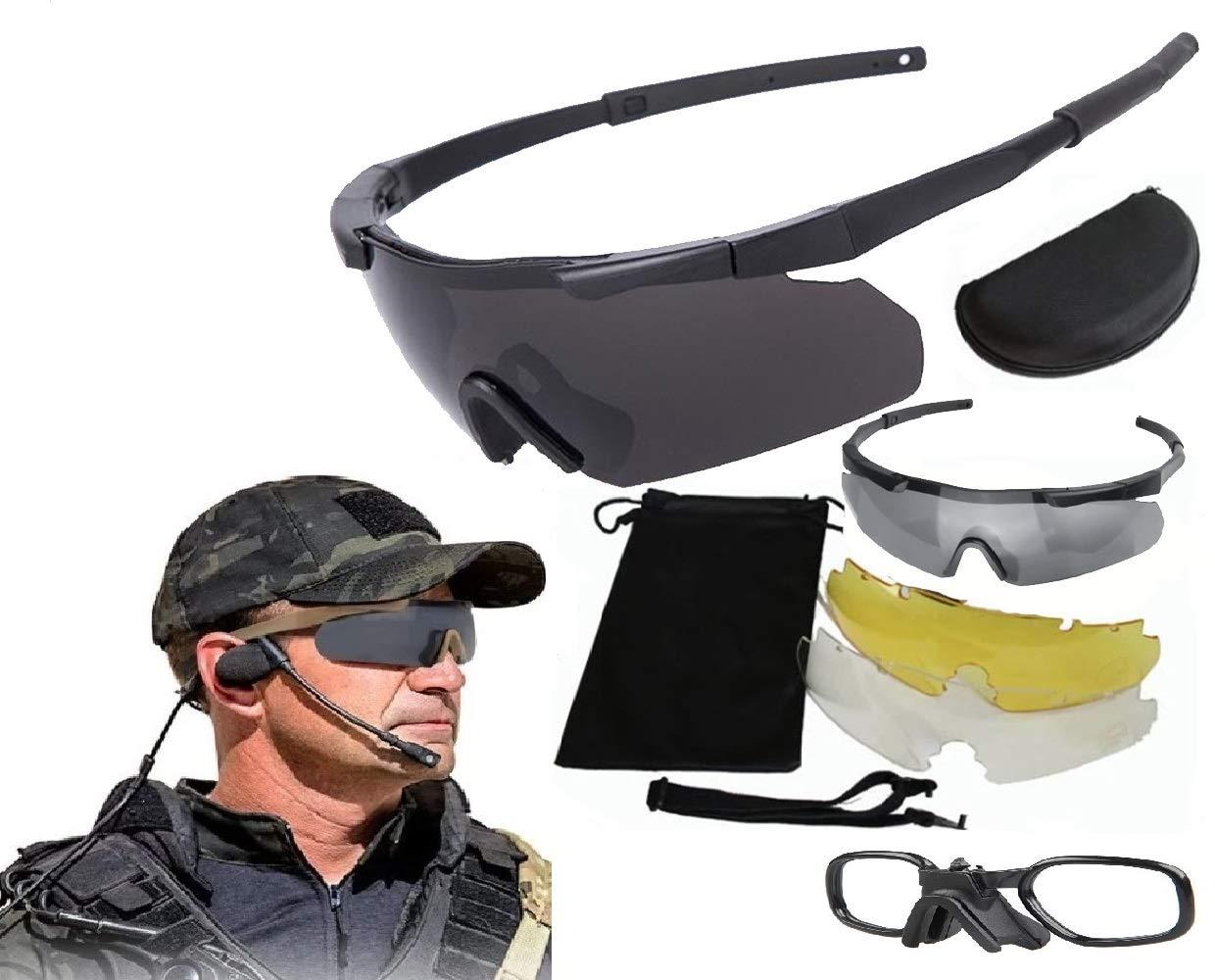 GALAXYLENSE GALAXYLENSE ICE DEA Tactical Combat Glasses For Men - Shooting Glasses - Hunting Glasses - 3 Color Replacement lens (Black)