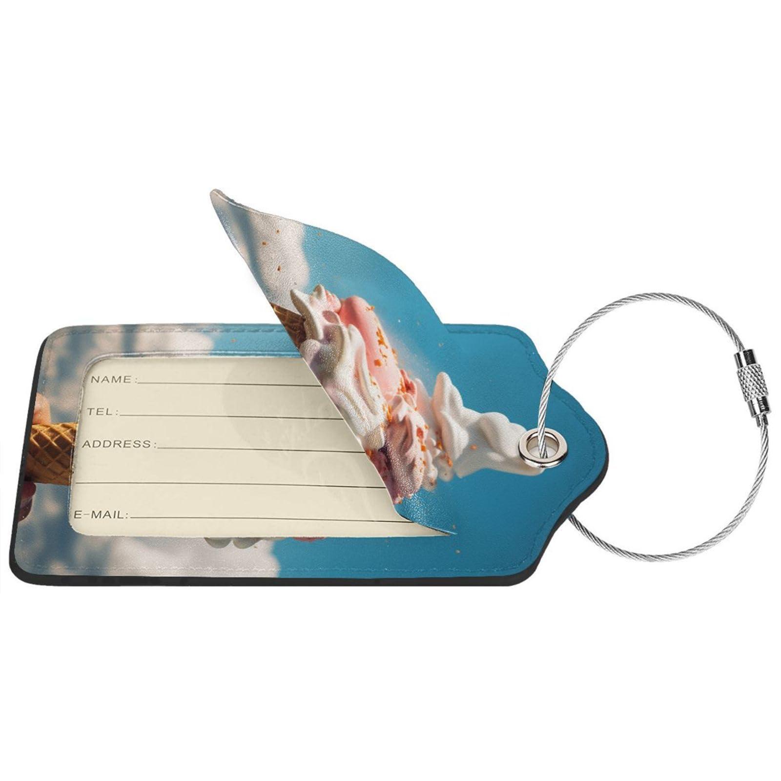 GFLFMXZW Leather Luggage Tags 4 PCS Luggage Tags for Suitcase Cloudy Ice Cream Luggage Tag with Privacy Cover Leather Name ID Label Suitcase Tags Suitcase Labels Suitcase Tag for Travel Bags
