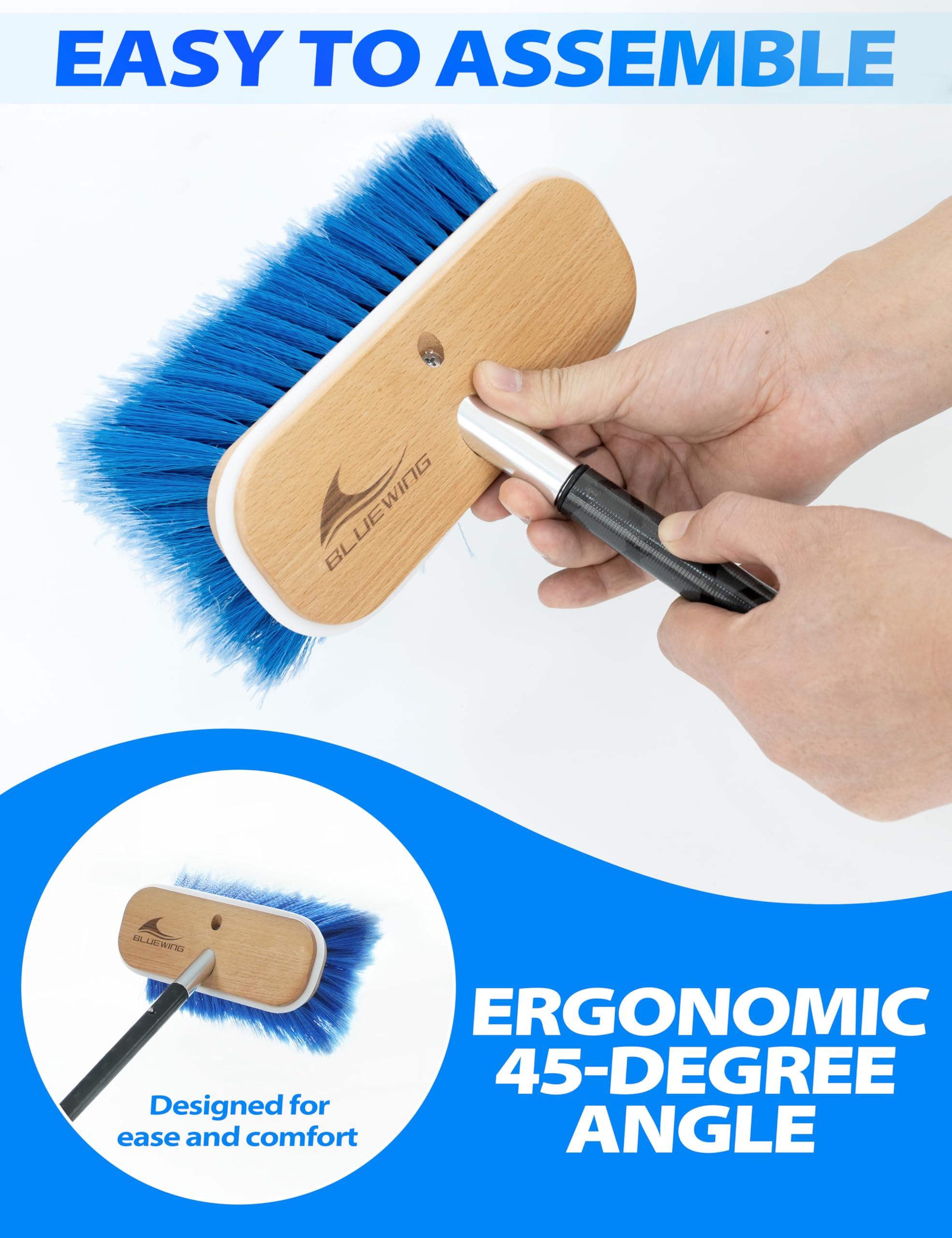 BLUEWING BLUEWING 6ft Heavy Duty Deck Brush with Carbon Fiber Long Handle and Hard Bristle Scrubbing Washing Brush Outdoor Boat Cleaning Brushing Tools Blue