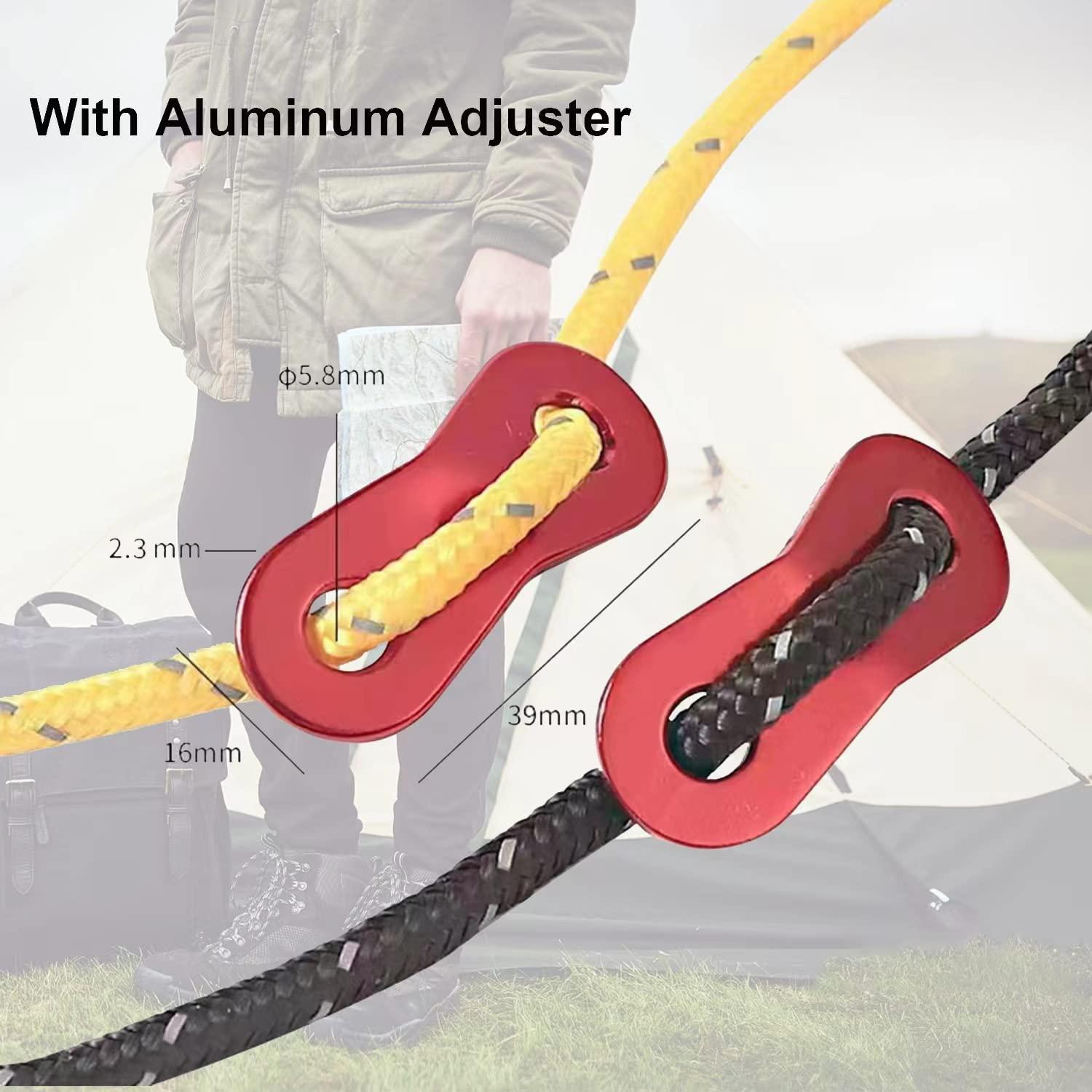 Smithok Smithok 8 Pack 4mm Guy Lines Ultralight Tent Cords with Aluminum Adjuster Tensioner Outdoor Camping Guylines Ropes for Tent Tarp,Climbing,Hiking Backpacking (Yellow)