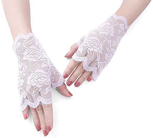 Tvoip Tvoip 1 Pair Womens Sun Protection Driving Half Finger Gloves Charming Sexy Lady Girl Lace Party Costume Fingerless Gloves (White)