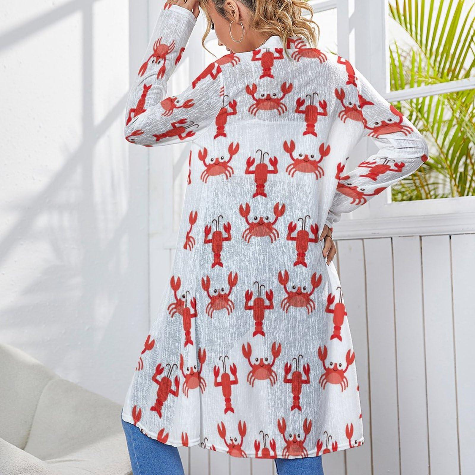 ARAZIYT Pink Lobster Personalized Pattern Mid Length Cardigan Home and Outings in All Seasons Suitable for All Seasons
