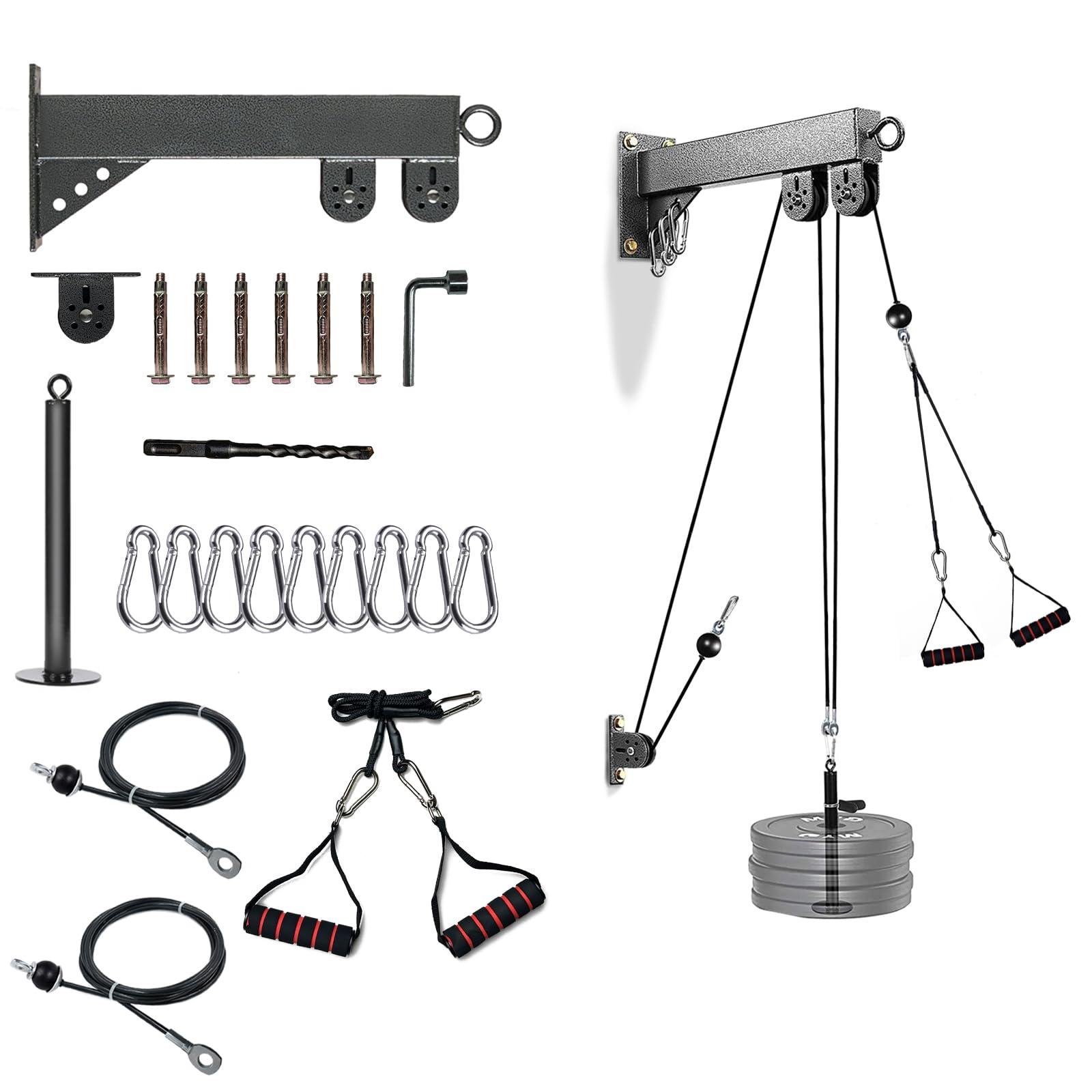 MARSAFIT Wall Mounted LAT Pulldown Machines with LAT Pulldown Bar Tricep Rope Resistance Band Handles Loading Pin, Fitness Cable Pulley System for Bicep Curl Back Shoulder, Home Gym DIY Equipment (S03)