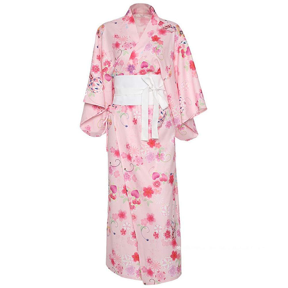 HongH HongH Women's Floral Print Traditional Japanese Kimono Goldfish Obi Blossom Yukata Costume Set Belt Robe, 04# Long Pink, Large