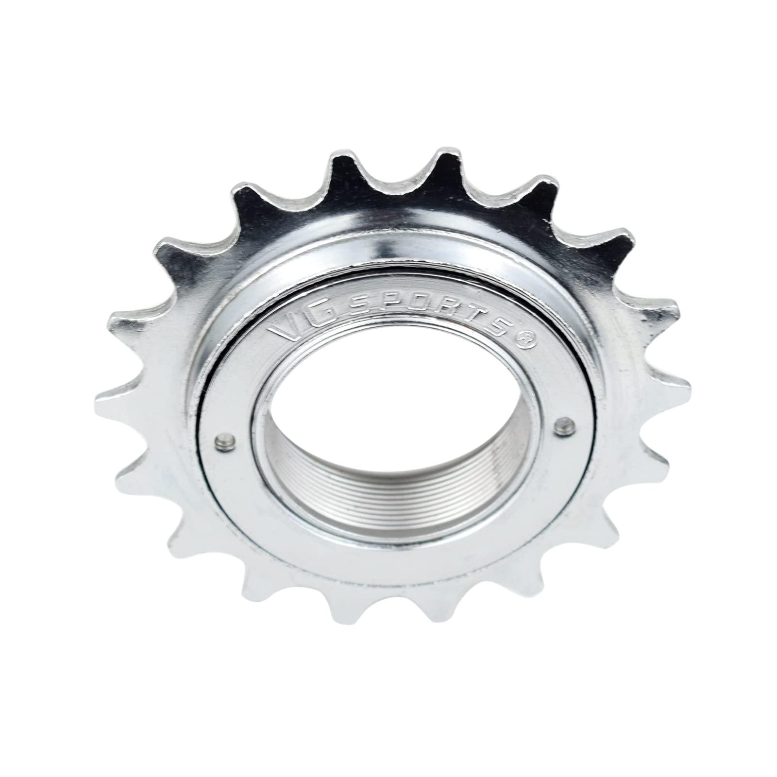 VG SPORTS VG SPORTS Single Speed Bike Freewheel, 18T Compatible with 1/2' x 1/8' Bicycle One-Speed Freewheel Threaded Type Freehub Replacement Parts (Silver)
