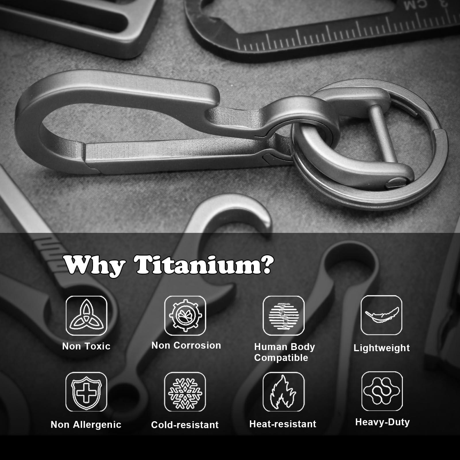 PJYTAC PJYTAC Titanium Carabiner Keychain, Quick Release Heavy Duty Key Chain Bottle Opener Car Keyfob Multipurpose Secure Keyring & D Ring for Car Keys