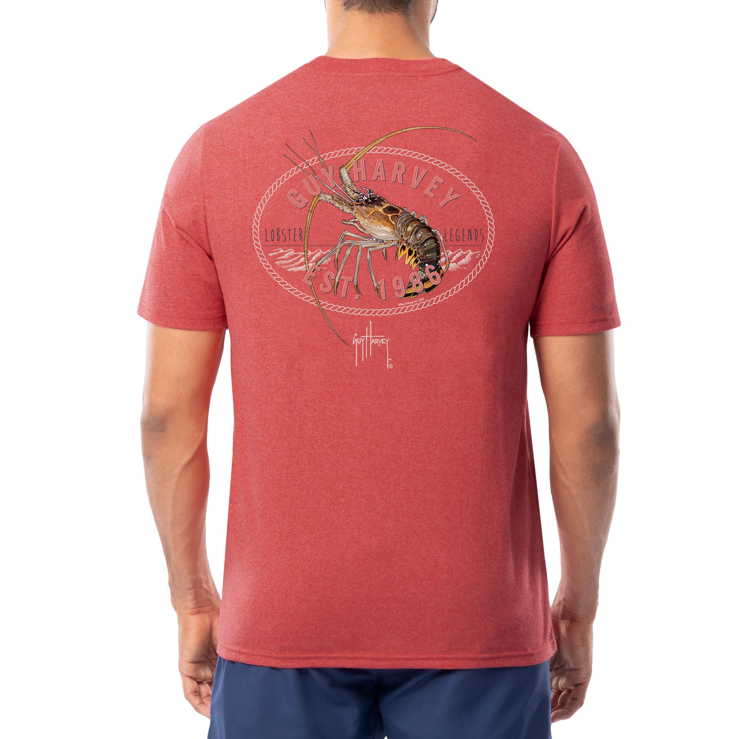 Guy Harvey Guy Harvey Mens Threadcycled Short Sleeve T-Shirt, Red Heather/Lobster Legends, Large