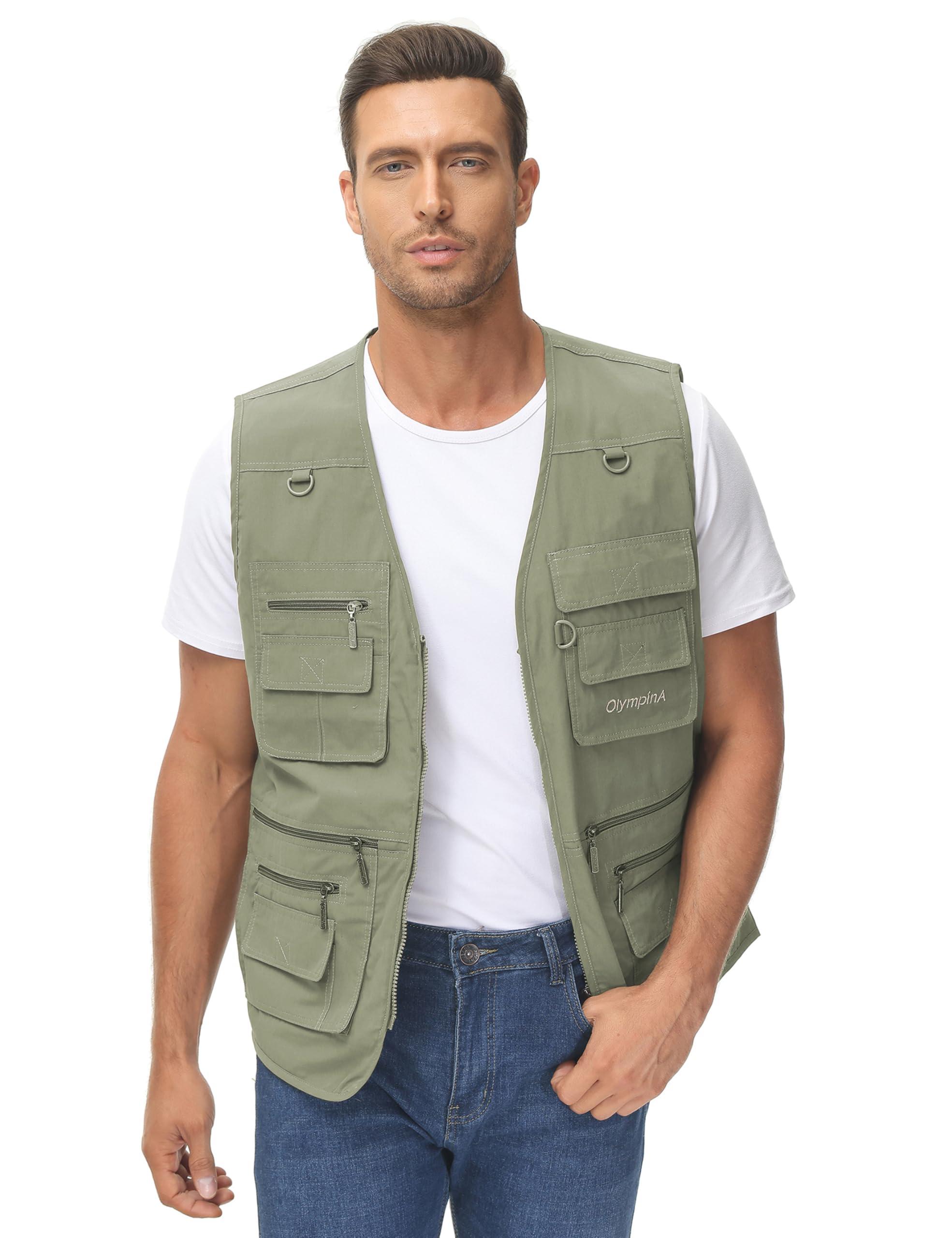 Lentta Lentta Men's Fishing Vest Summer Outdoor Lightweight Work Photo Vest 16 Pockets(Poplin Green-M)