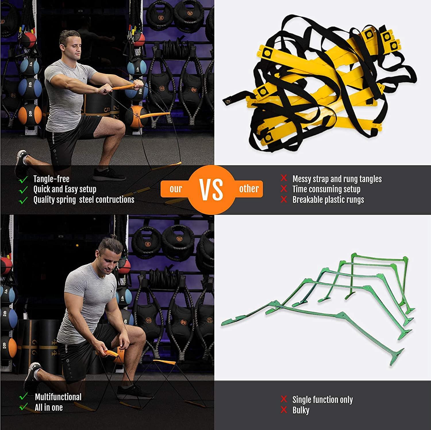 ALPHAWORX ALPHAWORX Agility Ladder, Agility Training Equipment, Soccer Speed Ladder, Football Footwork Ladder, Workout Ladder for Kid Adult, Foldable Instant Set-up & Tangle-Free & Carry Bag (8+4 Rung)