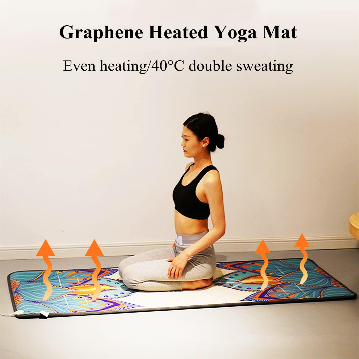 HBIAO Portable Heated Yoga Mat, Adjustable Temperature Heated Floor Mat, Non-Slip Electric Heating Pad Ideal for Yoga, Hot Yoga, Pilates, Fitness, Exercise,Blooming