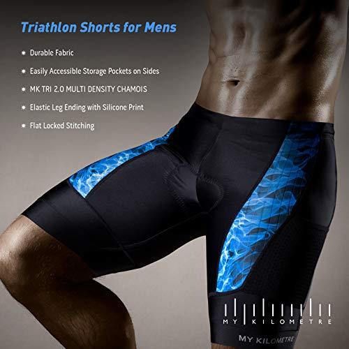 MY KILOMETRE MY KILOMETRE Triathlon Shorts Mens 9\" with Adjustable Drawstring Easy Reach Leg Pockets Chamois for Long-Distance Tri Race