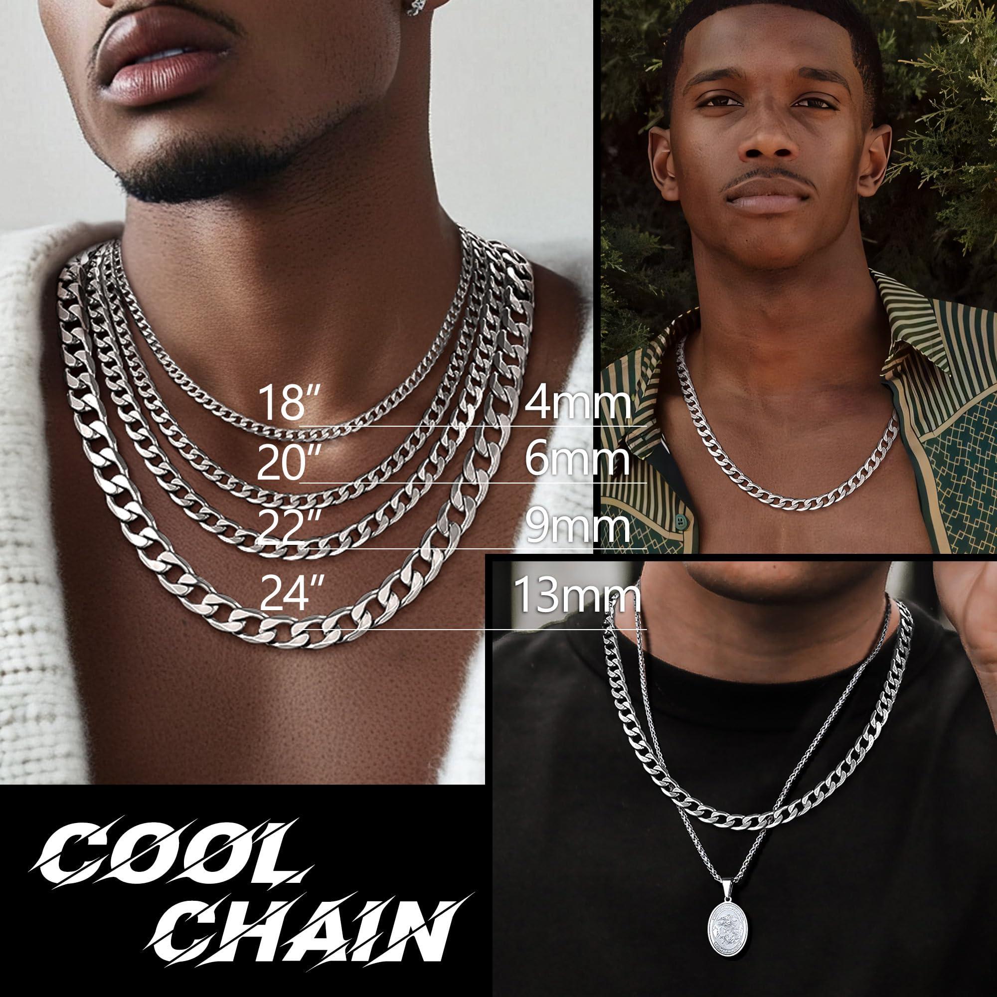 PROSTEEL PROSTEEL Mens Chain Necklace for Man Stainless Steel Chains Minimalist Necklaces Cuban Link Flat Neck Chain