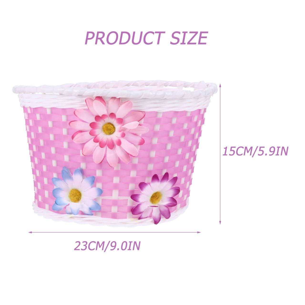 Garneck Garneck Girls Bike Basket, Basket Front Handlebar Basket with Flowers Kids Girls Bike Accessory Plastic Storage Scooter Bike Basket, 9x5.9x5.5 Inch