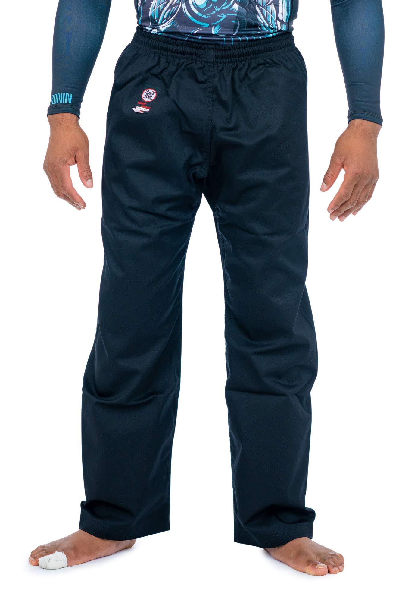Ronin Brand Karate Pants by Ronin Poly-Cotton Middle Weight Martial Arts Pants with Elastic Waist (Black, 6)