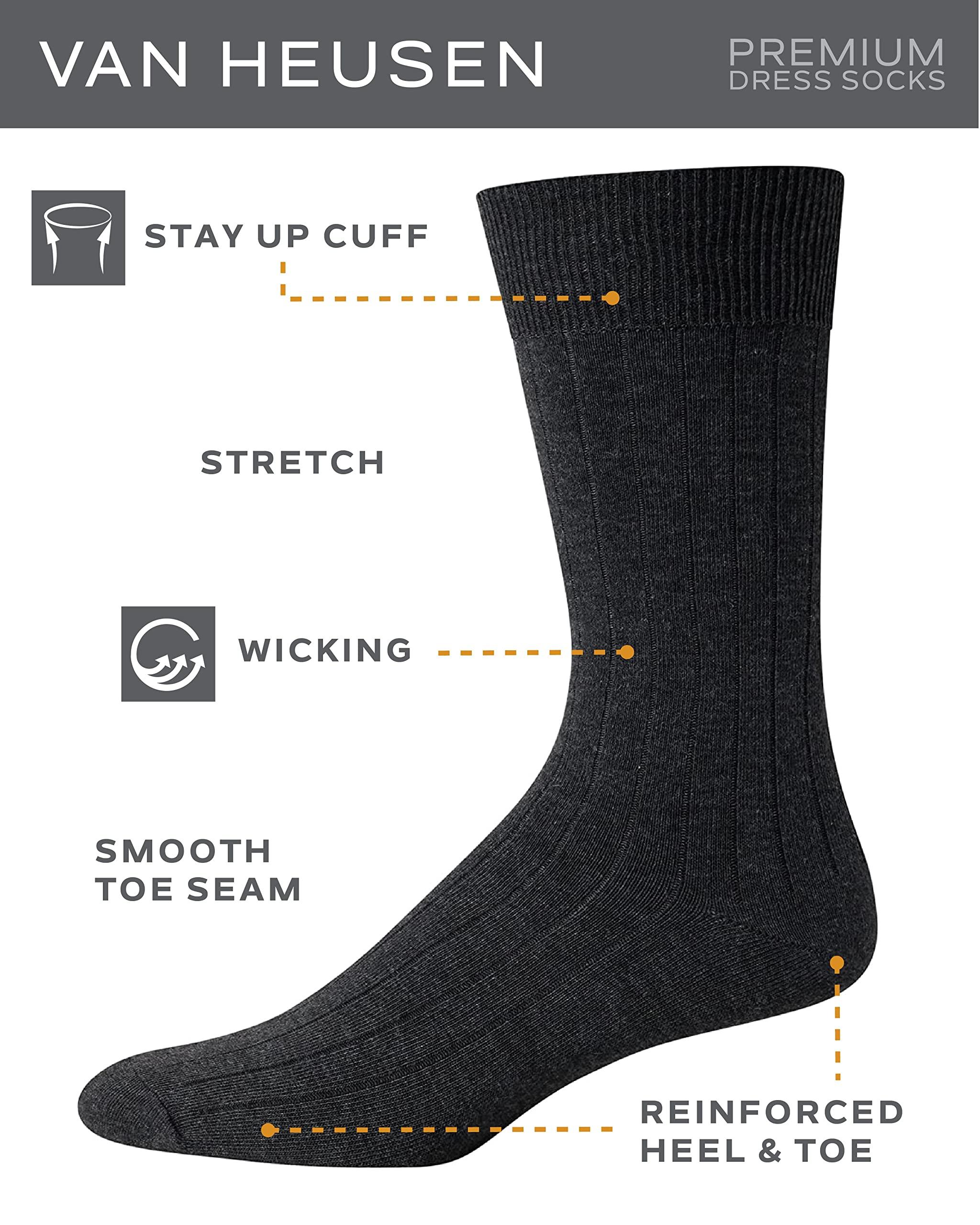Van Heusen Van Heusen Men's Dress Socks - 14 Pack Smooth Toe Seam Mid-Calf Stay Up Cuff Crew Socks - Dress Socks for Men (6-12.5), Size 6-12.5, Pure Black