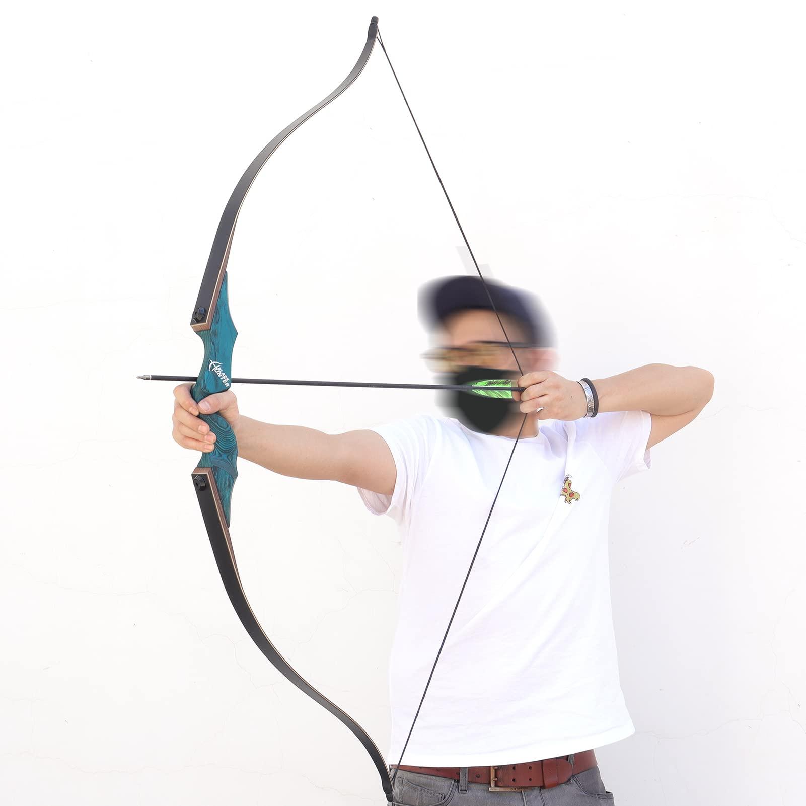 OBTOUTDOOR 60\" Black Hunter Takedown Recurve Bow Left Hand 20-60LBS Left Hand Bows Wooden Riser Hunting Bow for Adults Target Practice (60LBS)