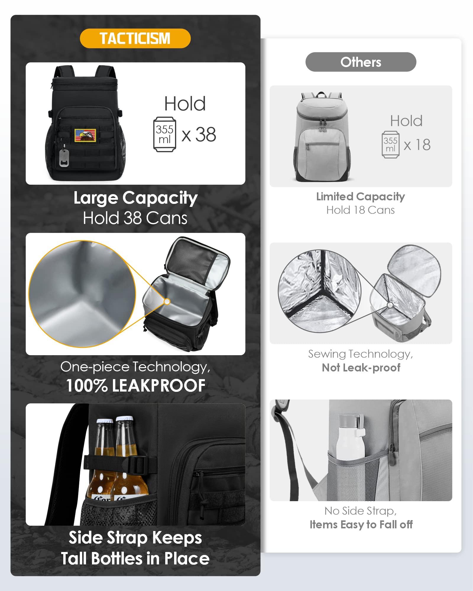 TACTICISM TACTICISM Backpack Cooler 38 Cans Tactical Lunch Backpack for Men Work - Molle Insulated Waterproof Leakproof - Black