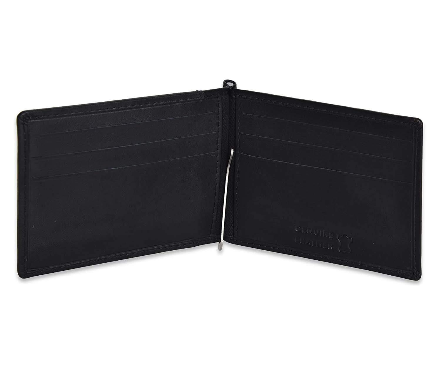 mtuggar mtuggar RFID Protected Real Leather Black for Men`s/Women's Money Clip Wallet/Slim Card Holder, 6 Card Slots 2 Inside Pocket and Money Clip (MT-900-BLK), black, RFID