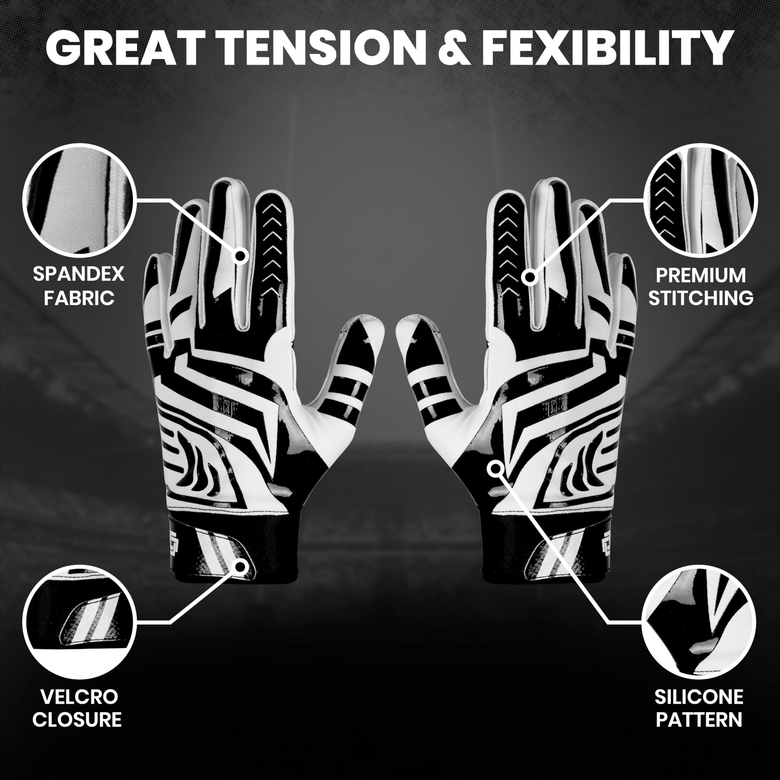 LYRX LYRX Professional Football Receiver Gloves with Optimal Silicone Palm Non-Slip Grip Control Ultra-Stick Sports Lightweight Glove and Precision Fit (Black Shine, Adult M (7.2"))