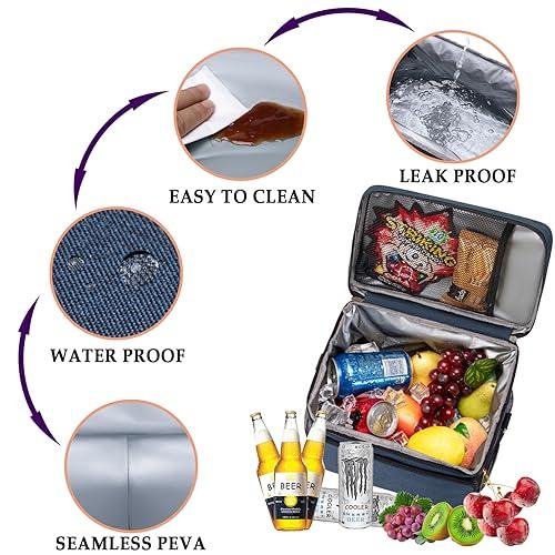 TuErCao TuErcao Cooler Bag - Leak Proof Portable Collapsible Soft Cooler Ice Chest for Beach Hiking Picnic Camping Travel Cooler for Car Road Trips, Lunch Box Cooler for Men Work Hieleras para Trabajo, Blue