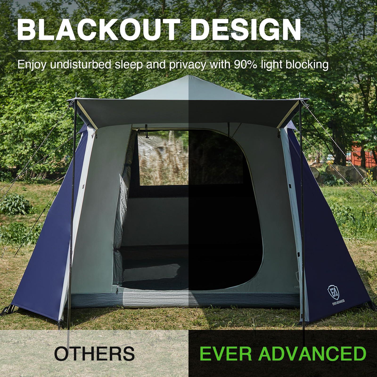 EVER ADVANCED EVER ADVANCED Blackout 6 Person Camping Tent, Instant Cabin Tent for Family with Vestibule and Large Mesh Windows, 60s Easy Setup, Double Layer, Water-Resistant, Blue